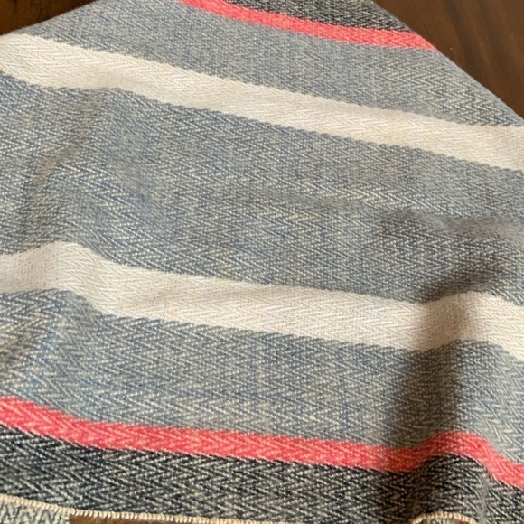 Super soft tan, gray, black and red striped scarf with fringe - Picture 4 of 4